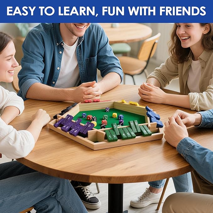 1-6 Players Shut The Box Dice Game 10 Numbers Traditional Wooden Pub Bar Board Gam for Classroom Party or Pub