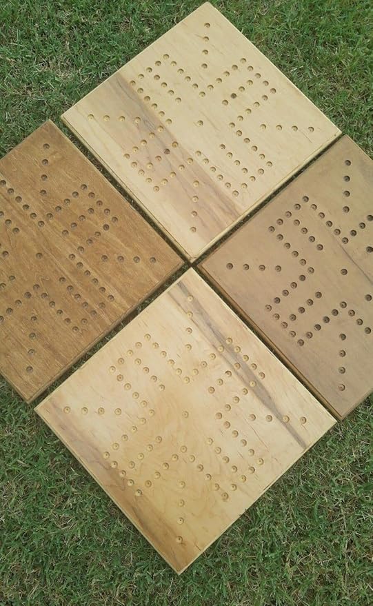 Handmade - Real Wood - Wahoo/Marbles 16x16 inch Board w/Marbles &amp dice - 4 Player (Stained)