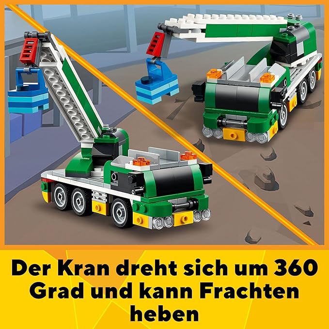 LEGO 31113 Creator 3-in-1 Racing Car Transporter Construction Game Truck with Trailer Crane and Tug Gift Idea for Children