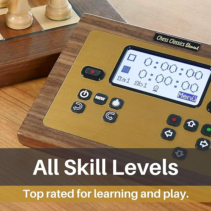 Millennium Chess Classics Exclusive - Electronic Chess Board Set - Chess Teacher &amp Trainer - Auto Sensing Light Up Squares - Smart AI Chess Board for Enhanced Gameplay - Real Wood Hand-Carved Piec