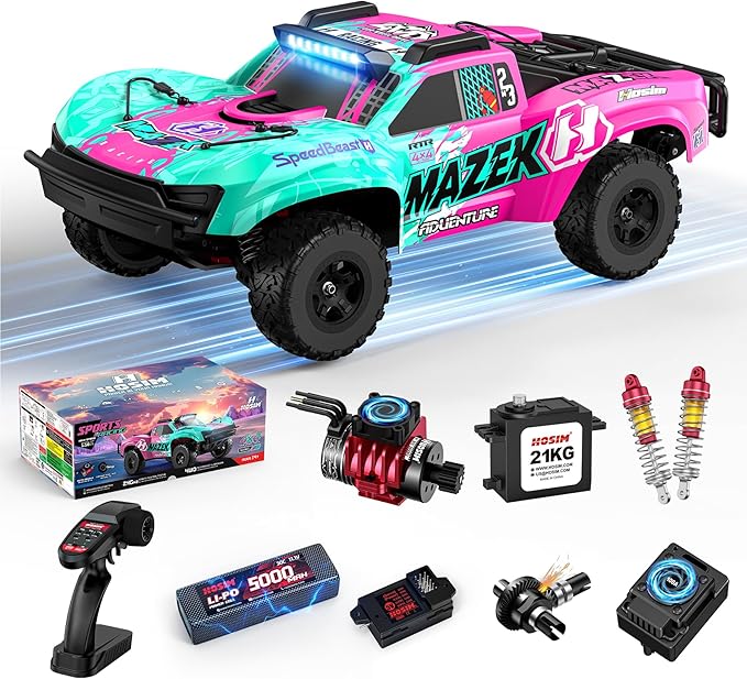 Hosim 1/10 RC Truck 4WD Brushless Buggy Cars MAZEK RTR 62+ MPH Hobby Grade High Speed Remote Control Car for Adults &amp Teens Off-Road Bashing Rock Crawling Racing Waterproof Electric Monster Tru