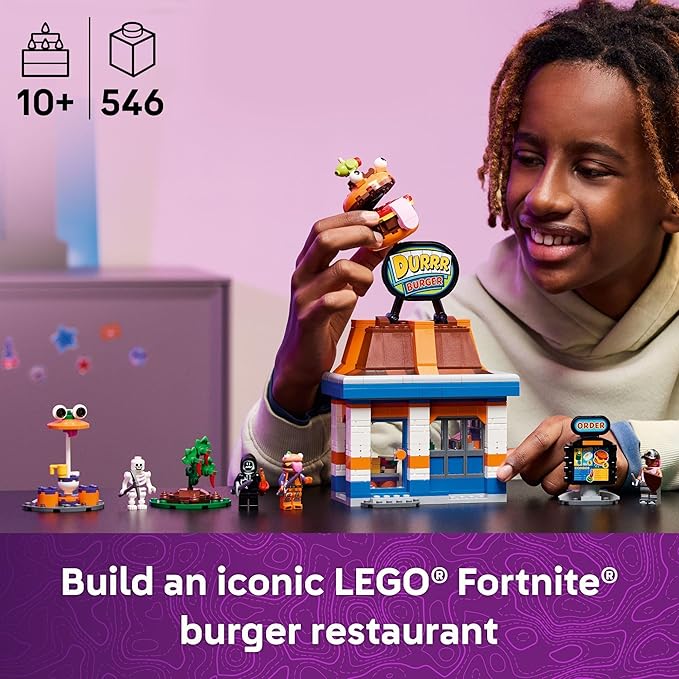 LEGO Fortnite Durrr Burger Restaurant Kids Toy - Video Game Building Set for Boys &amp Girls Ages 10+ - Fortnite Minifigures Beach Boss Grimy and More - Gift Idea for Birthdays &amp Gaming Fans -