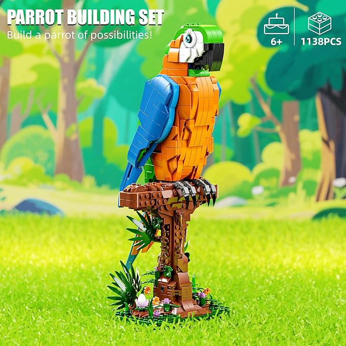 Macaw Parrot Building Sets 1138 PCS Bird Animal Building Blocks for Adults Home Office Art Decor STEM Building Toys Creative Display Gifts for Teens Boys and Girls 8-14