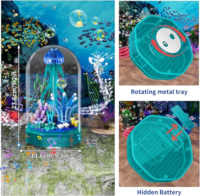 Sea Creature Collections Jellyfish Building Sets with Seaweed and Coral 10101 Sea Animal Building Kits for Adults and Kid Boys Girls 8 9 10 405 PCS Natural Style Ocean STEM Toy Music Box with Lights