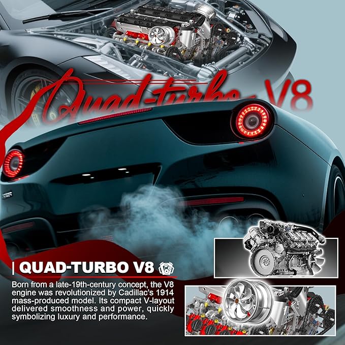 Sosuy Supercar V8 Motorized Model Engine Building Block Kit – Electric Drive Realistic Working Replica STEM Engineering Educational Toy Gift for Kids Adults Boys Girls 2718+Pcs