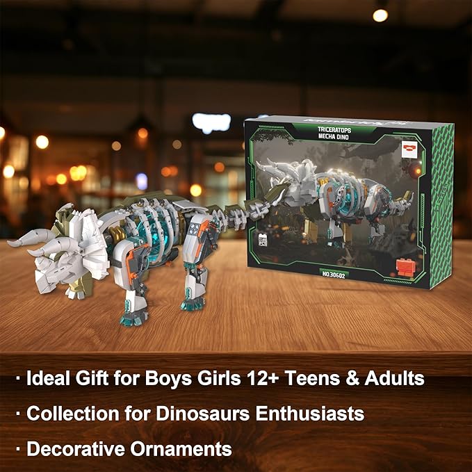Dinosaur Toy Building Sets Mechanical Dino Buildings Blocks Set for Boys Girls 12+Teens Adults Creative Model Kits Home Room Office Decor Birthday Triceratops 1180PCS