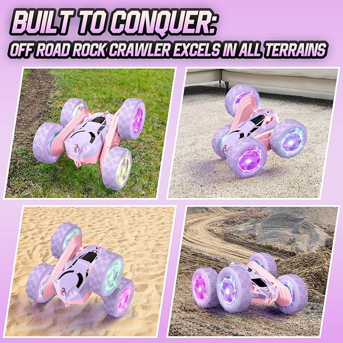 Remote Control Car Double Sided 360°Rotating 4WD RC Cars with Sparkling LED Wheels 2.4GHz Electric Race Stunt Toy Car Rechargeable Toy Cars for Boys Girls Birthday Valentines Gift