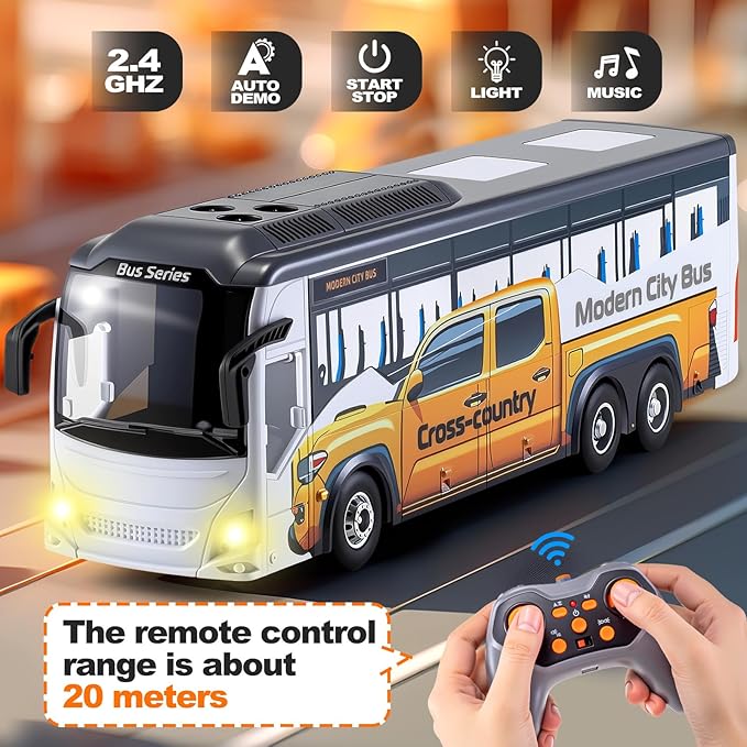 9 Channel RC Bus for Kids 2.4G Remote Control City Buses with LED Lights &amp Music Model Vehicle Car with 2 Batteries Birthdays Gift for Children Boys Girls Ages 3+ (City Bus)