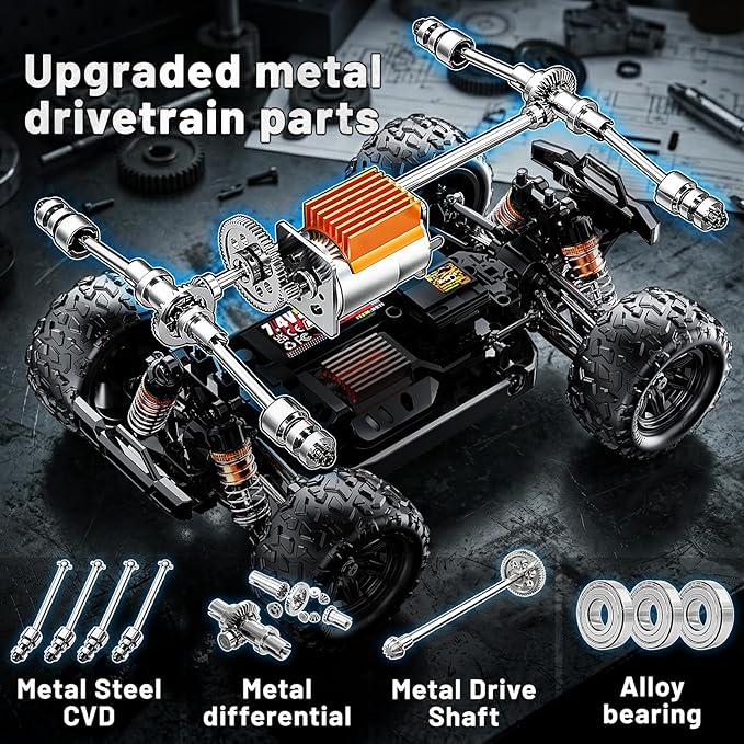 RC Cars 1:18 4x4 High Speed Monster Truck for Kids and Adults 36 km/h Off Road Remote Control Vehicle Waterproof RC Truck with Metal Drivetrain &amp Metal CVD 2 Batteries All Terrain RC Toys Gift