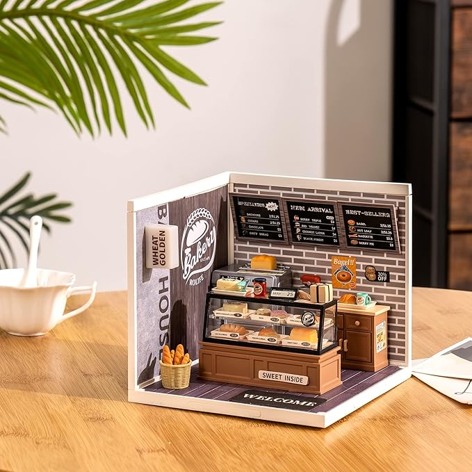 Rolife LED Building Blocks for Adults1:24 Toy Building SetsModel Building KitsDIY Miniature Dollhouse Kits for AdultsHobbies for Women Men (1.Golden Wheat Bakery)