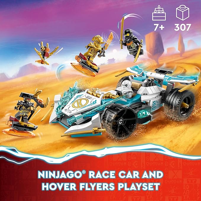 LEGO NINJAGO Zane’s Dragon Power Spinjitzu Race Car 71791 Building Toy Set Features a Ninja Car 2 Hover Flyers Dragon Toy and 4 Minifigures Gift for Kids Aged 7+