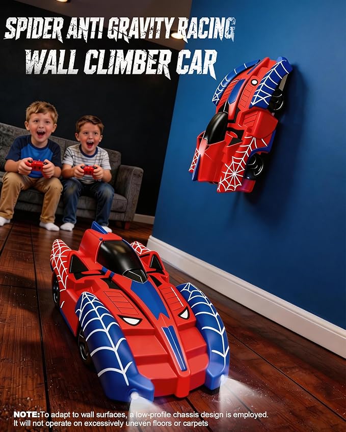 Spider Climbing Wall Cars - Rc Race Vehicle Electric Technology Toys for 3+ Years Kid 2.4 GHz Remote Control LED Light Rechargeable 360° Zero Gravity Rotating Indoor Car Birthday Gift