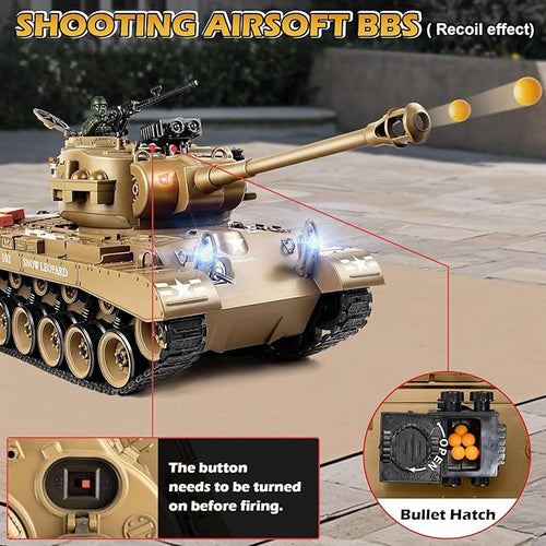 1:18 RC Tank 2.4G US M26 Pershing Remote Control Tank Model Toys That Shoot BBS Army Vehicle Toy with Smoke Lights Sound and RecoilMilitary RC Vehicle for Adults and Kids 6+ Years Old