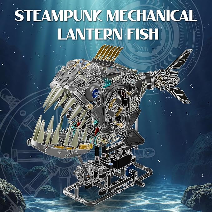 Mechanical Lantern Fish Building Set Sea Animal Model Kit with Lights Ideas Ocean Building Set for Home Office Decor Ideas Toy Gift for Teens Adults 14+ (1085PCS)