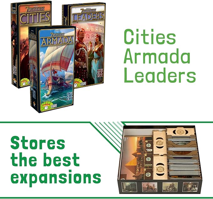 TowerRex Organizer for 7 Wonders 1st Ed and Cities Armada Leaders Expansions Storage Insert for Board Game Accessories Upgrade