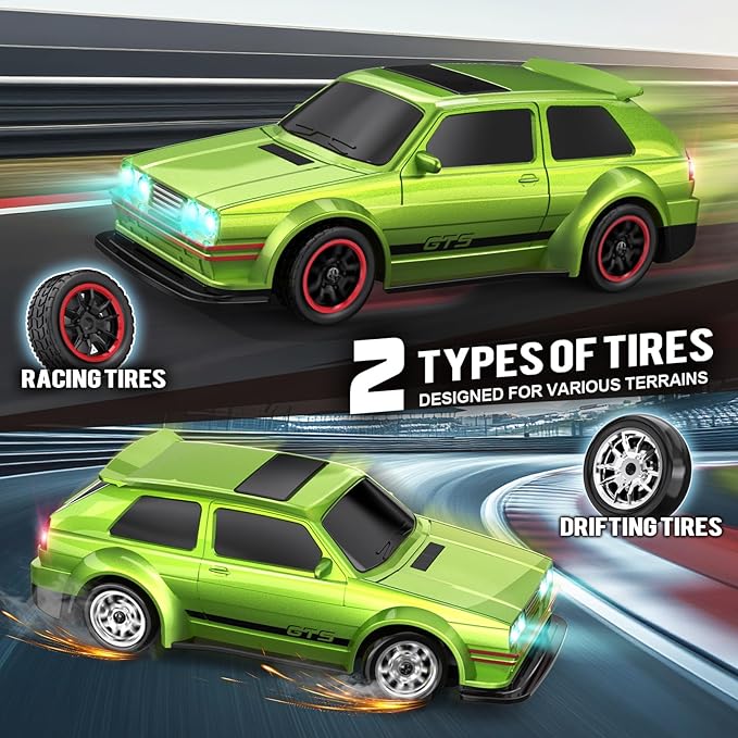 1/43 Mini RC Drift Car with Gyroscope 4WD Full Proportional RC Car 2.4GHZ Hobby Grade Remote Control Cars RTR Model Vehicle 20+KM/H High Speed for Hobbyists Kids Adults (Lime Green)