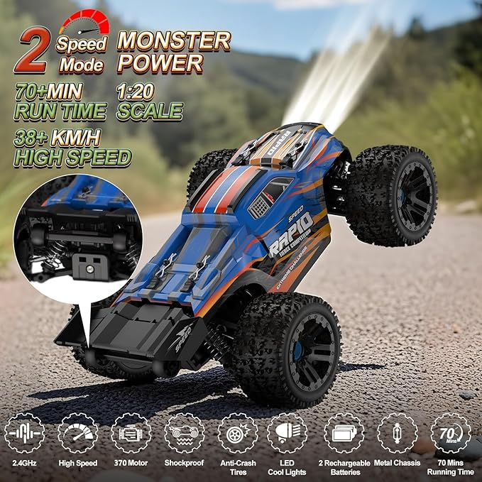 Nikuku Fast Remote Control Car 38 KPH High Speed Off Road RC Cars with 2.4 GHz 1:20 Scale 4WD Electric All Terrain RC Monster Truck Toys Christmas Birthday Gifts for Adults &amp Boys