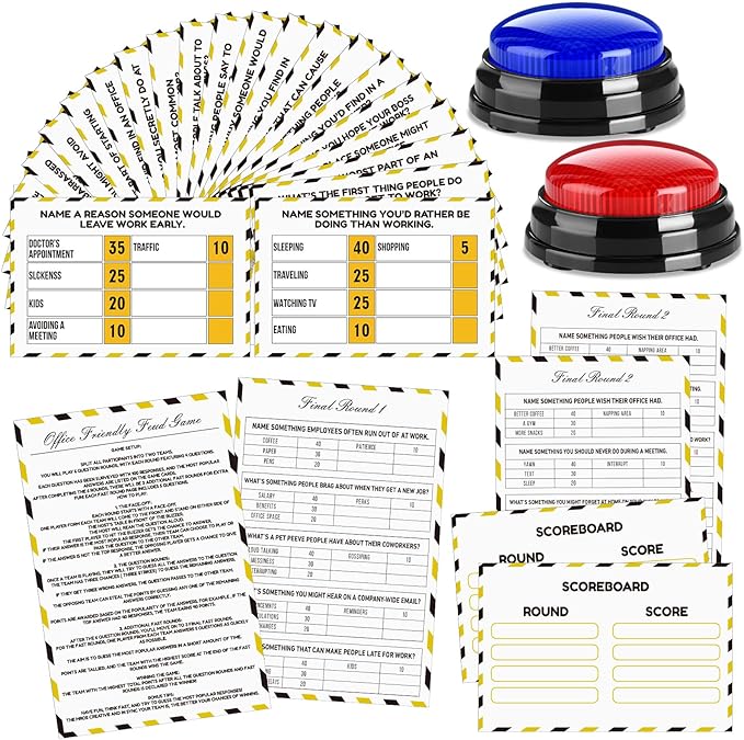 Office Party Friendly Feud Game with 2 Answer Buzzers Team Building Feud Cards for Family Game Night Fun Trivia Quiz for Work Staff Coworkers Groups