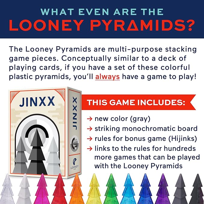 Looney Labs Jinxx – A Compact Abstract Strategy Game for 2-4 Players Featuring Stackable Pyramids