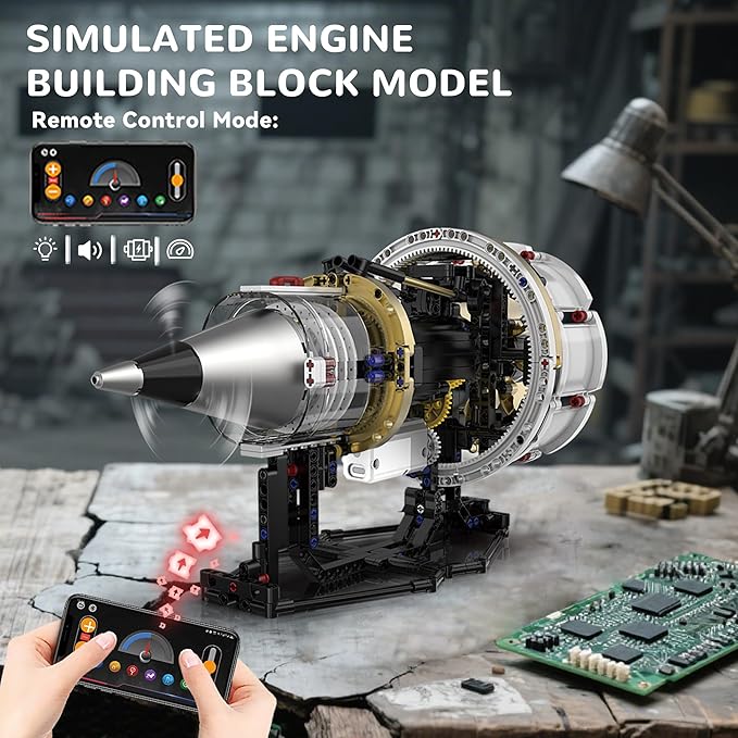 BrixVibe Aircraft Engine Building Set That Works Mini Turbojet Model Kit Technic with APP Control Light &amp Motor Collectible Mechanical Engineering for Adults