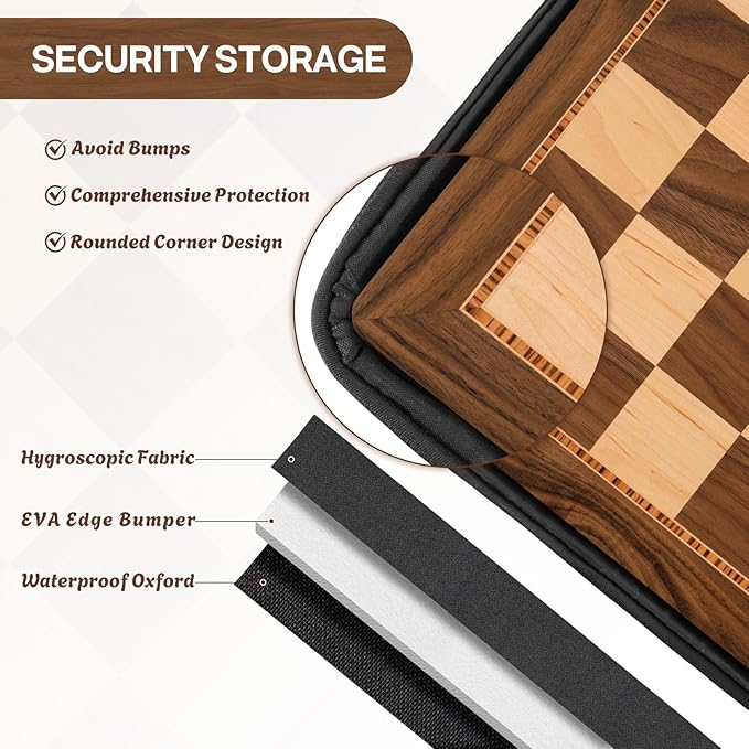 Peradix Large Wood Chess Board 21.25 Inches Professional Tournament Chessboard No Pieces 2.2 Squares Deluxe Chess Carrying Bag Walnut Family Board Game for Kids and Adults Gift Packages