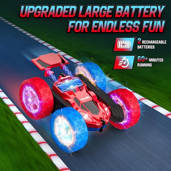 Remote Control RC Car for Kids 6-12 High-Speed 4WD Stunt Car with LED Lights &amp 360° Rotation 2.4GHz Off-Road Vehicle Toy with Rechargeable Battery Cool Valentines and Birthday Gift for Boys