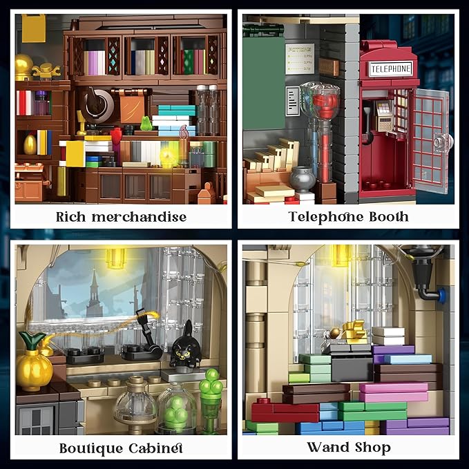 Grocery Store Building Blocks for Adults for BookNook Building Set with LED Light Shop Window and Telephone Booth House Toy for Home Decor Bookshelf 1368Pcs