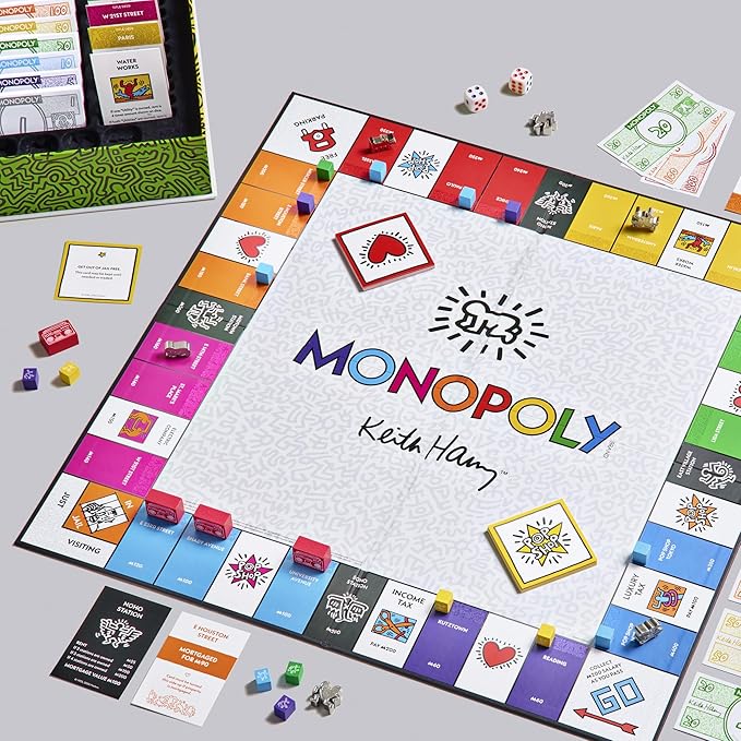 WS Game Company Keith Haring Monopoly – Pop Shop 40th Anniversary Edition – Premium Art-Wrapped Collector’s Board Game – Featuring Iconic Art Custom Metal Tokens and Dancing Figure Pieces (Ages 8+)