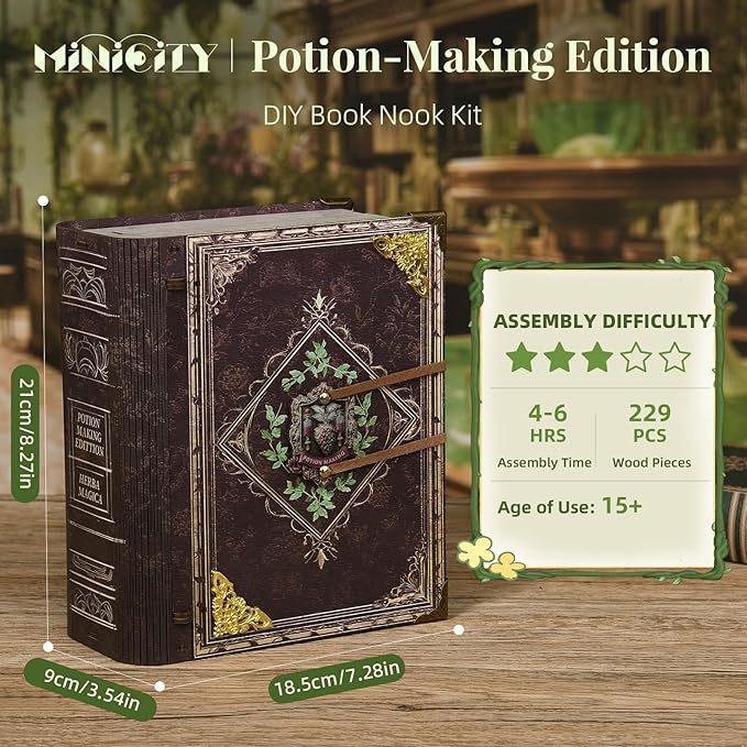 Magic Book Nook Building Set with Light Booknook Building Toys for Bookshelf Home Decor DIY Miniature House Model Kit Gifts for Adults (Potion-Making Edition)