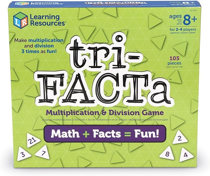 Learning Resources Tri-FACTa Multiplication &amp Division Game - Math Manipulatives Kid Montessori Board Games Classroom Must Haves STEM Number Cards Critical Thinking Back to School Kids Gifts