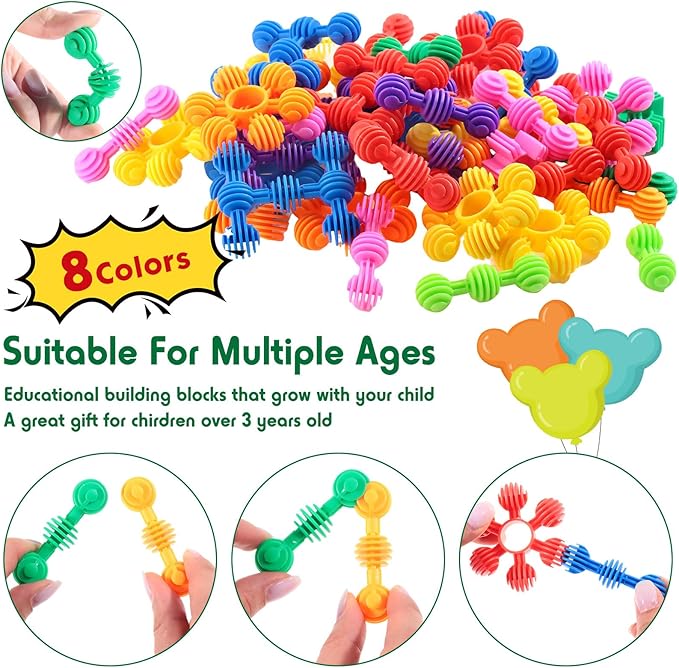 Jenaai 120 Pcs Star Stem Building Toys Plastic Connector Blocks for Teenagers with Tote Kindergarten and Preschool Table Preschool Manipulatives Sets Gift for Daughter and Son