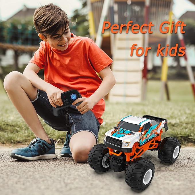 Remote Control Car 1:16 Scale RC Monster Truck for Boys 2.4 GHz All Terrain RC Cars for Boys Girls 4-7 8-12 20 Km/h Off Road RC Truck Christmas Birthday Gift for Kids and Adult Orange