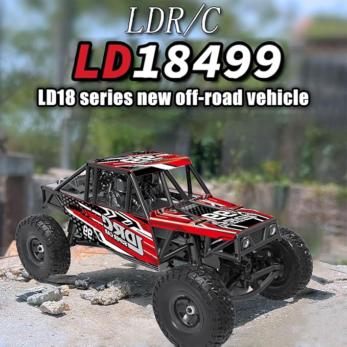 LDRC 18499 RC Climbing Car 1/18 Full Proportion Rc Offroad 4x4 Crawler Pipe Rack Vehicle Cars Model RTR (Red)