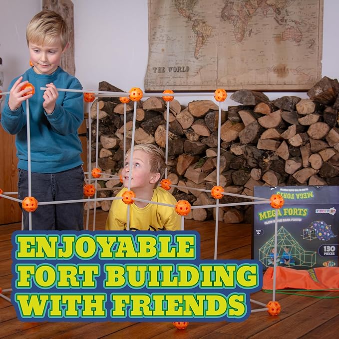 KiddyPlay Mega Forts - 130 Piece Fort Building Kit For Kids - Glow in the Dark DIY Fort Making Kit - Build a Fort Building Kit - STEM Building Toys For Kids