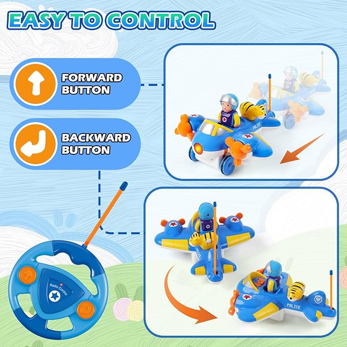 Remote Control Airplane for Kids - Birthday Gifts for Boys Toddlers Ages 18+ Months 2 3 4 5 Year Old RC Cartoon Aircraft Toy with Lights Music and Easy Control