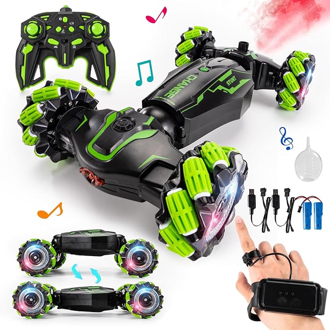 4WD Remote Control Gesture Sensor CarHand Controlled RC Stunt CarDouble-Sided Vehicle 360° Rotation with Light and Music Spray Watch Toy Cars for Boys &amp Girls Birthday