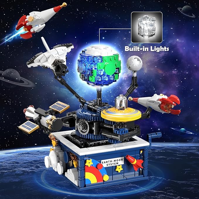 Planet Rotatable Space Sets with Light - Earth &amp Moon Space Exploration Building Toys with Shuttle Spaceship Science Kits Building Blocks Gifts for Kids Age 8+ Years Old Boys Girls(554 PCS)