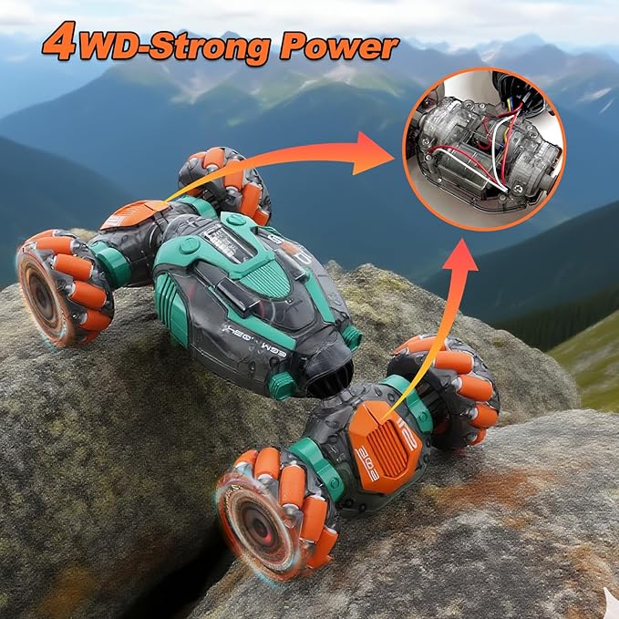 Gesture Sensing RC Stunt Car for Kids - 2.4Ghz Remote &amp Hand-Controlled Toy Birthday Gifts for Boys 6 7 8 9 10 11 12 Year Old Twist Off-Road Vehicle with Lights &amp Music