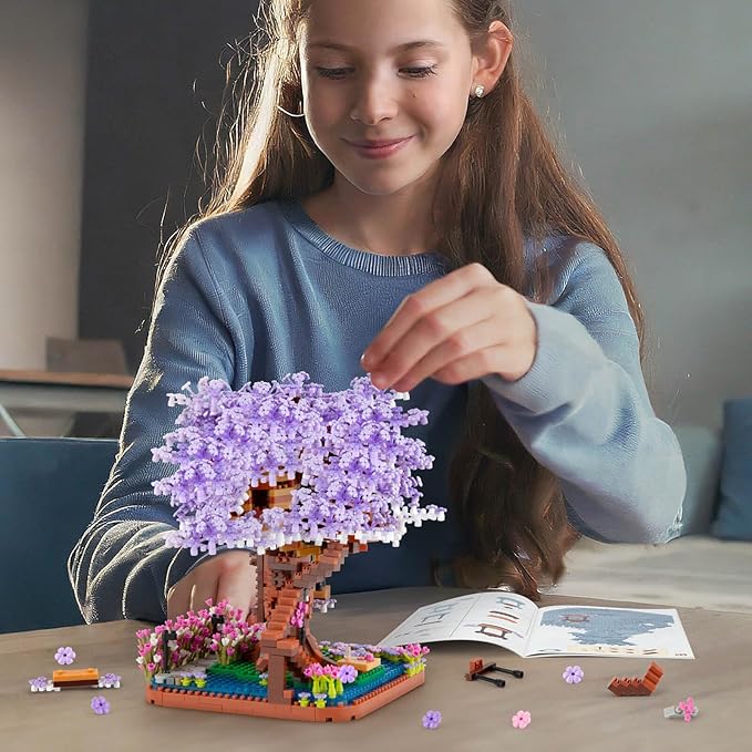HIGH GODO Cherry Blossom Bonsai Tree Micro Building Set Japanese Sakura Tree House Model Sets Flowers House Mini Bricks Building Kit Creative Toys for Teens Adults 14+ (2200PCS)