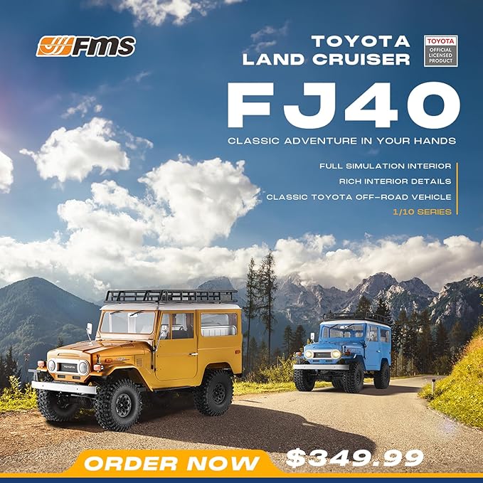 EAZYRC X FMS 1/10 Toyota Land Cruiser FJ40 RS with Licensed RC Truck Blue All Terrain Waterproof 4WD 35T 550 Motor RC Crawler for Adult2.4Ghz Remote Control No Battery