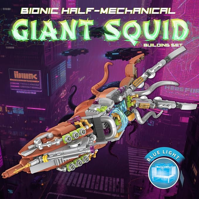 Mechanical Squid Building Set with Lights Rotatable Link Components &amp Display Stand STEM Building Set for Boys and Girls 8-14 Home Office Decor for Adults Mechanical Enthusiasts（633PCS）