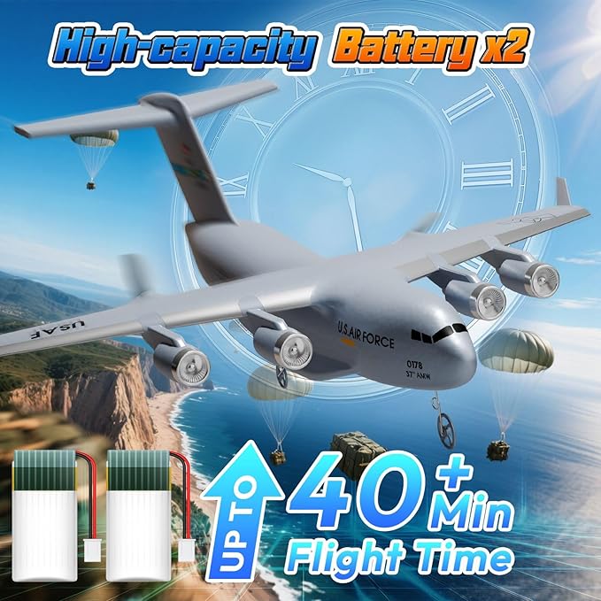 RC Airplane RC Plane Ready to Fly 2CH C-17 Remote Control Airplane with 6-axis Gyro Stabilizer Globemaster III Military Transport Aircraft for Beginners Boys Kids Adults