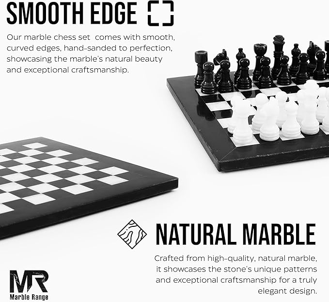 Marble Chess Set for Adults 10 Handmade Black &amp White Board Game with 32 Chess Pieces 2 Extra Queens &amp Storage Box Luxury Travel Game Elegant for Home Decor