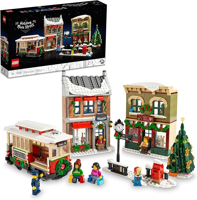 LEGO Holiday Main Street Building Set 10308 for Adults and Family Christmas Village Building Kit Holiday Display Set with Shops Streetcar and 6 Minifigures Christmas Decoration to Build Together
