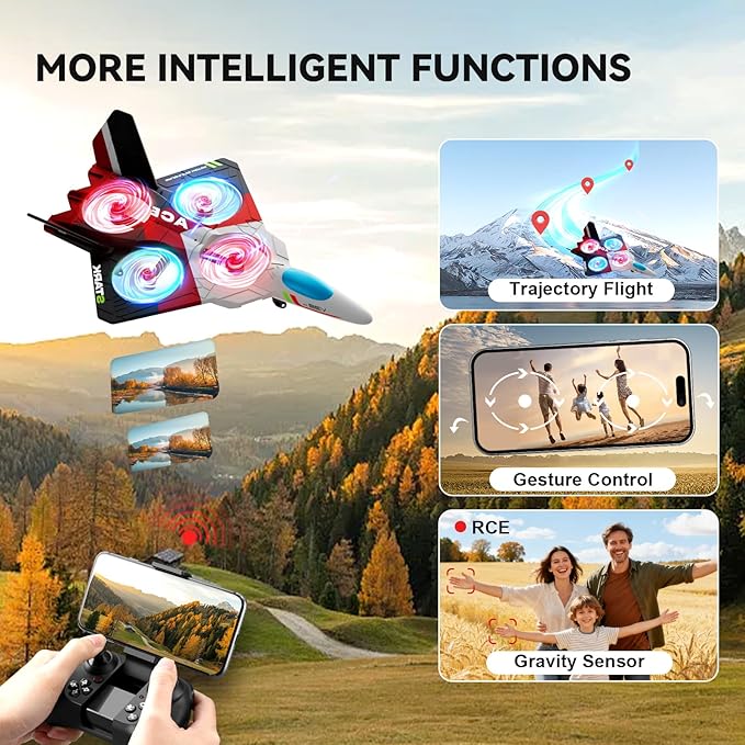 4DRC V39 RC Plane with Camera for Adults Kids RC Airplane Fighter Jet 2.4GHz RTF Glider Aircraft Plane ToysWaypoint FunctionsAltitude Hold Gesture Selfie3D Flips2 BatteriesRed