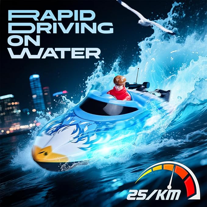 BEZGAR RC Boat 12 inch Self-Righting Remote Control Boat for Kids and Adults 25 KPH Fast RC Speed Boats with 700mAh Battery Ideal Waterproof Toy for Lakes &amp Pools - HJ822 Brown
