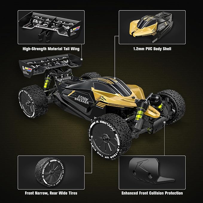 RIAARIO 1/10 Brushless RC Cars RTR Beginner MAX 50+ MPH Metal Drivetrain 4WD Waterproof Electronics Carbon Fiber Black Ages 14+