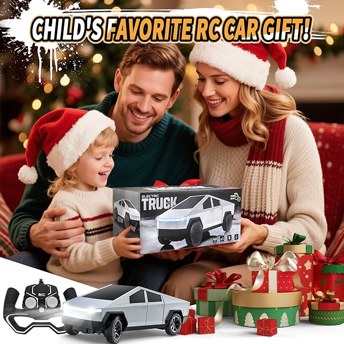 RC Car ToysAll Terrain 2.4GHz RC Truck for Boys Aged 3-8 8-12 Electric Vehicle Truck Toys for Kids Birthday Gifts for Kids Boys and Girls (Silver)