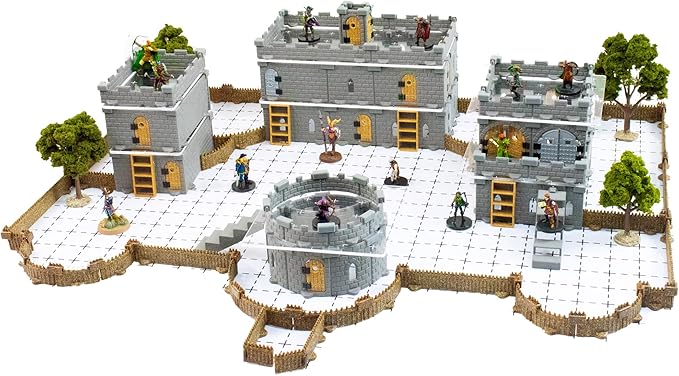 Dirt Cheap Dungeons Baron Castle Set - 451pc Modular Mega-Fortress Kit - 53ft of Linear Walls for 1 Grid TTRPG - D&ampD Pathfinder Daggerheart