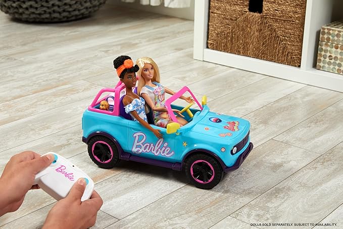 Hot Wheels Barbie RC SUV &amp Stickers Can Hold &amp Store 2 Barbie Dolls &amp Accessories Kid-Applied Stickers for Customization
